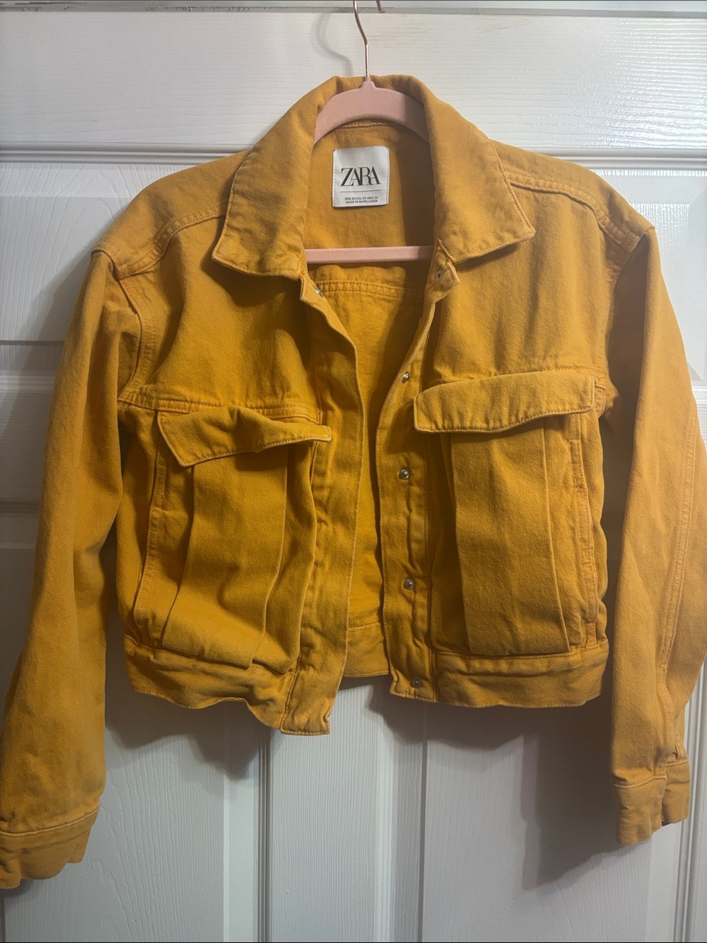 ZARA Women's Mustard Yellow Cropped Denim Jacket